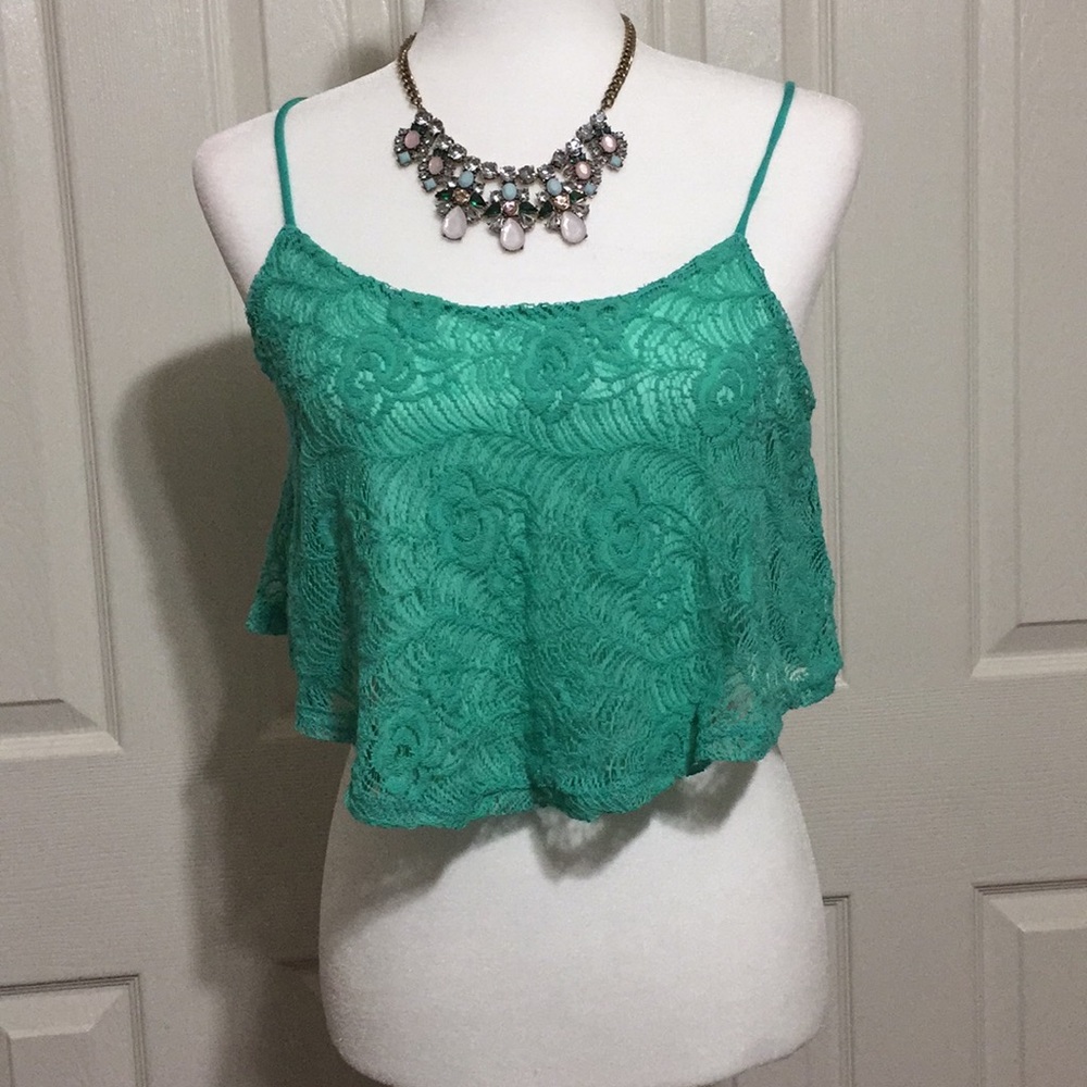 MANDEE Turquoise Lace Crop Top